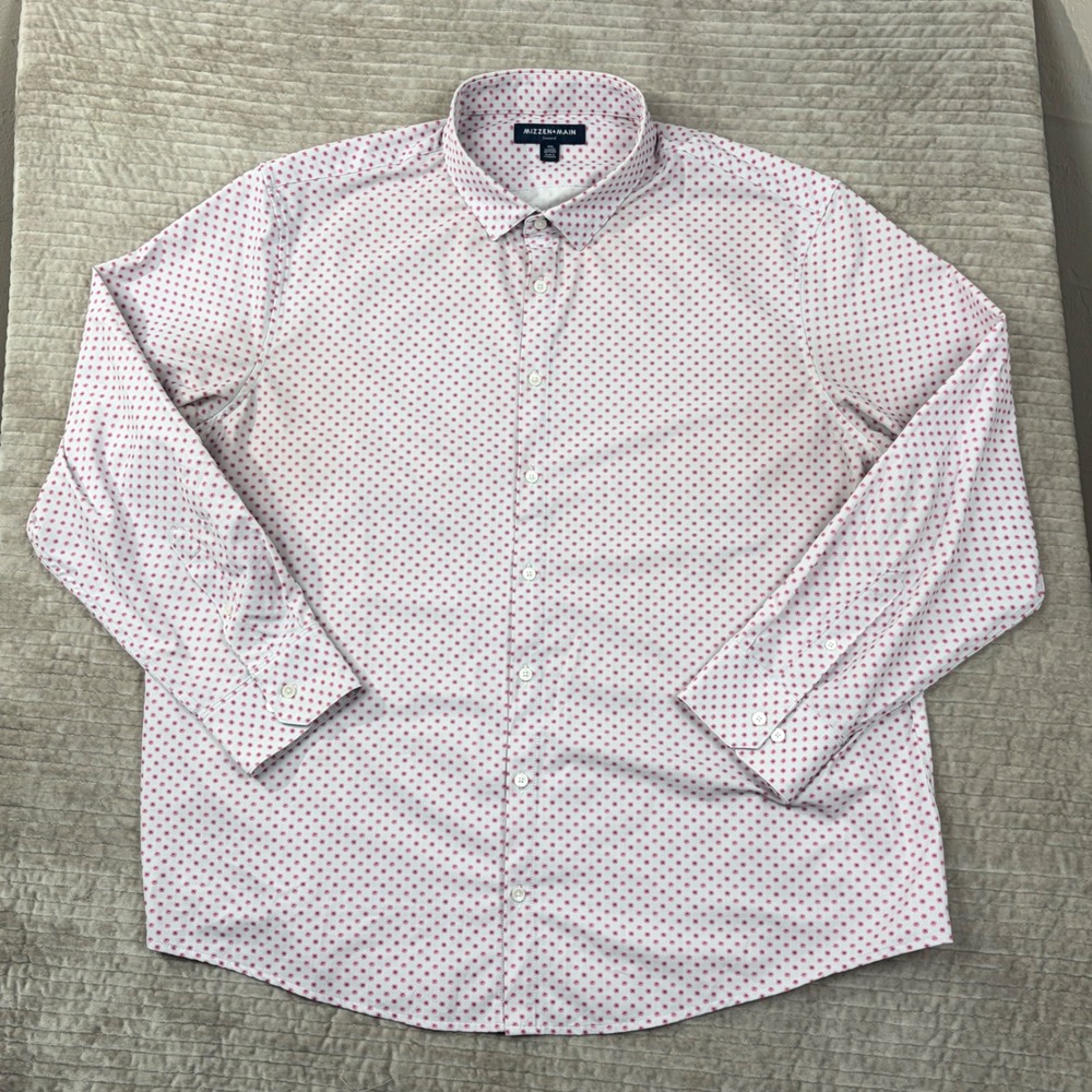 Mizzen+Main Leeward Dress Shirt XXL Classic No Tuck Pink Floral White 1WS-0630